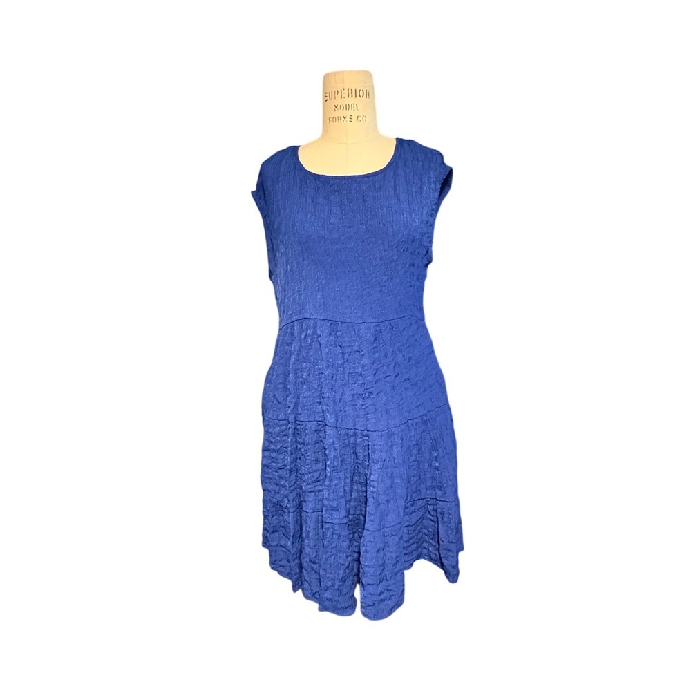 Knox Rose Womens Royal Blue Crinkle Textured Tiered Mini Dress Sleeveless Size S